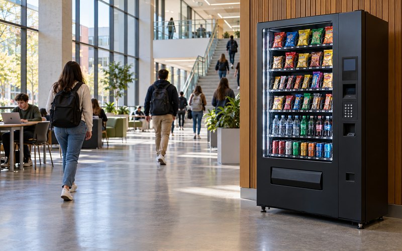 Üniversite çalışma binasında snack ve içecek otomatı